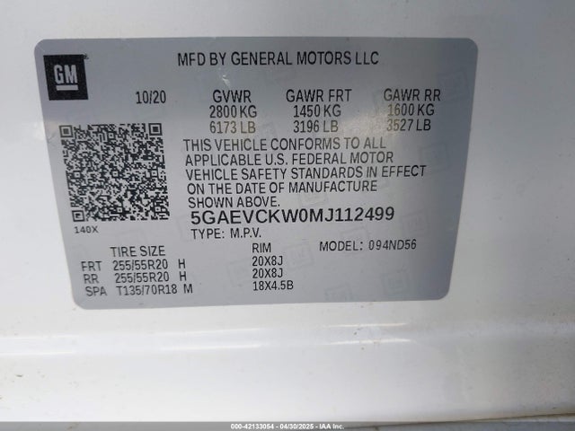 5GAEVCKW0MJ112499 Buick Enclave Awd Avenir