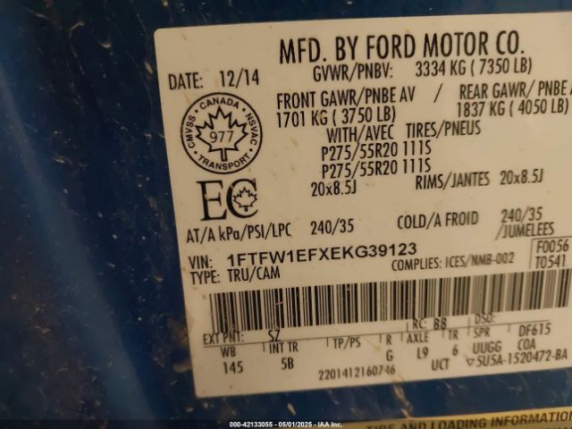 1FTFW1EFXEKG39123 Ford F-150 Fx4