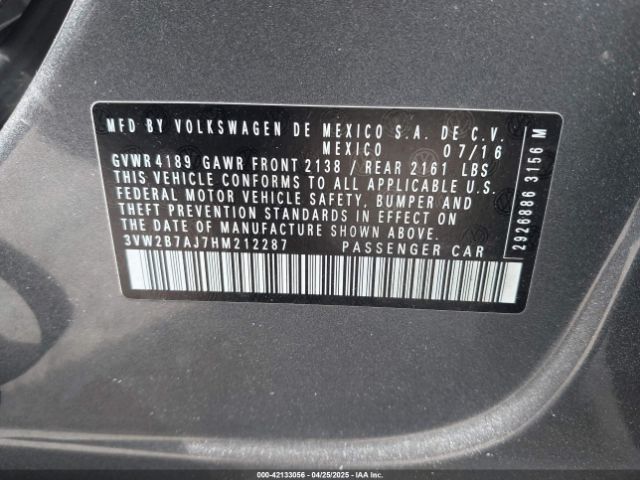 3VW2B7AJ7HM212287 Volkswagen Jetta 1.4t S