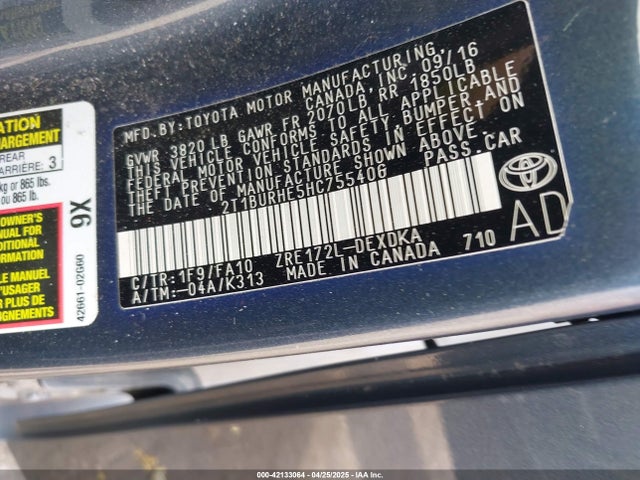 2T1BURHE5HC755406 Toyota COROLLA L