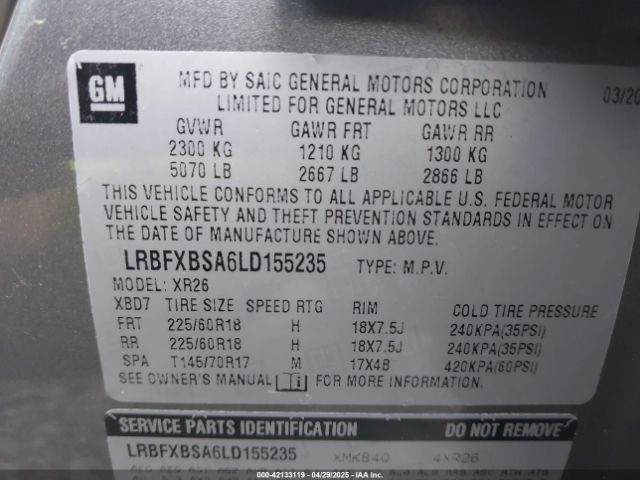 LRBFXBSA6LD155235 Buick Envision Fwd Preferred