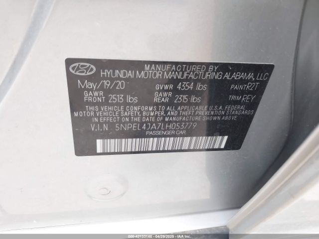 5NPEL4JA7LH053779 Hyundai SONATA SEL