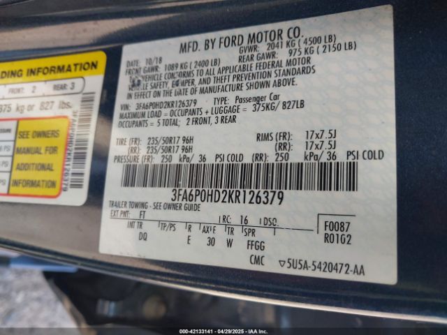 3FA6P0HD2KR126379 Ford FUSION SE