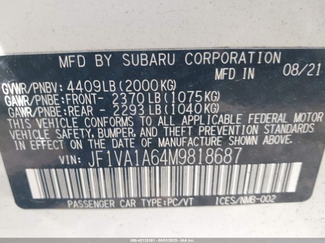 JF1VA1A64M9818687 Subaru WRX