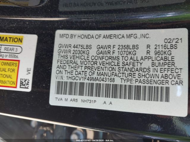 1HGCV1F49MA043168 Honda Accord Sport Special Edition