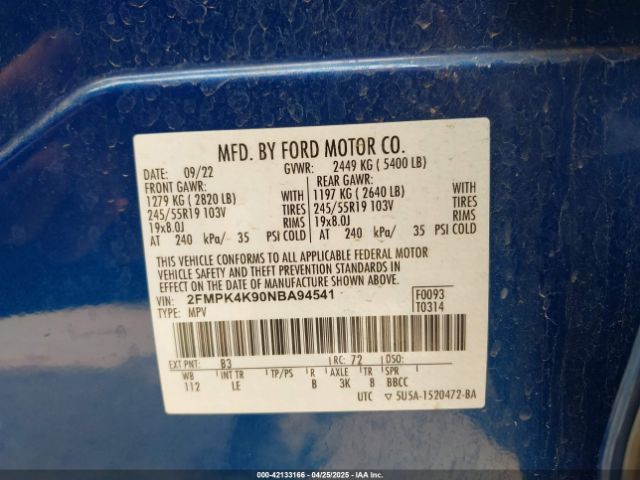2FMPK4K90NBA94541 Ford Edge Titanium