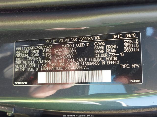 LYV102DK2KB255458 Volvo Xc60 T5 Momentum