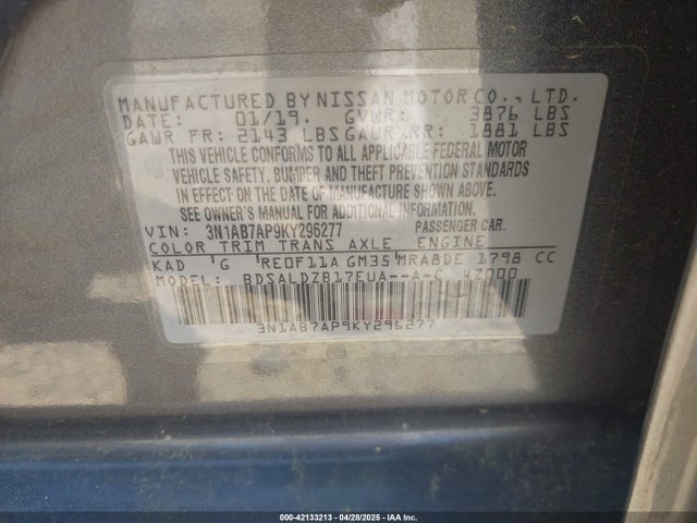 Nissan SENTRA SV 2019 3N1AB7AP9KY296277 Image 9