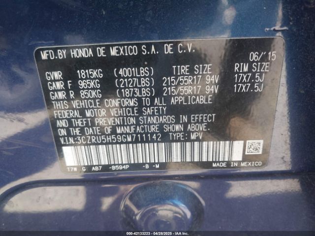 3CZRU5H59GM711142 Honda HR-V EX