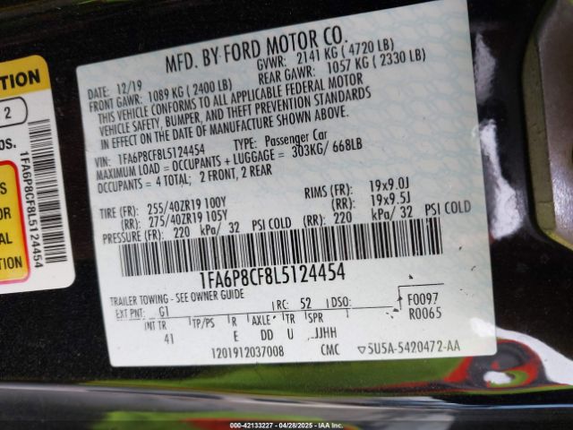 1FA6P8CF8L5124454 Ford Mustang Gt Premium Fastback