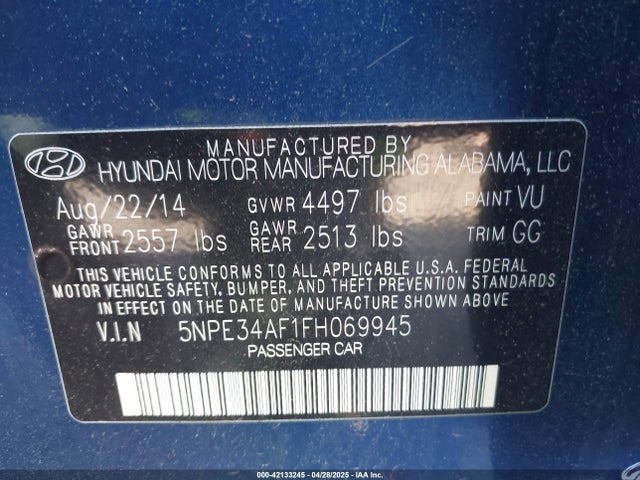 5NPE34AF1FH069945 Hyundai dohc gdi theta-ii