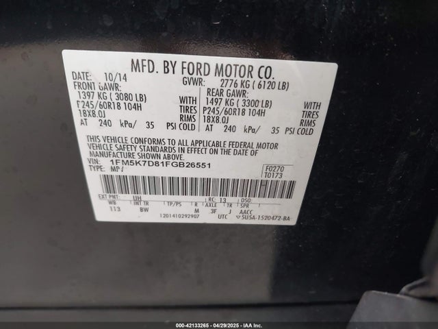 1FM5K7D81FGB26551 Ford EXPLORER XLT