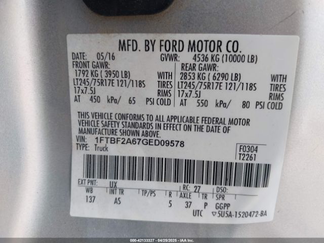 1FTBF2A67GED09578 Ford F-250 Xl