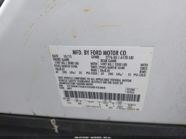 1FM5K7D8XGGB15369 Ford EXPLORER XLT