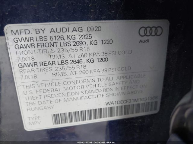 WA1DECF31M1031368 Audi Q3 Premium 45 Tfsi S Line Quattro Tiptronic