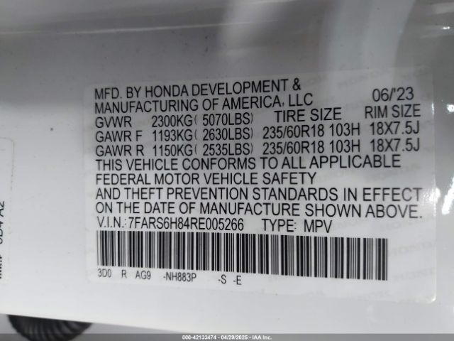 7FARS6H84RE005266 Honda Cr-v Hybrid Sport-l