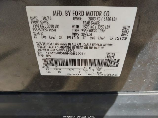 2017 FORD EXPLORER 1FM5K8D89HGB29061 Photo 8