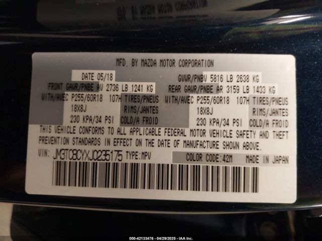 JM3TCBCYXJ0235175 Mazda Cx-9 Touring