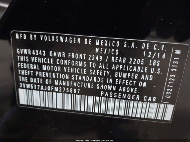3VW5T7AJ0FM275867 Volkswagen Jetta 2.0t Gli Se