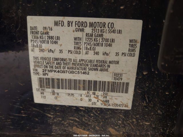 2FMPK4G97GBC51462 Ford EDGE SE