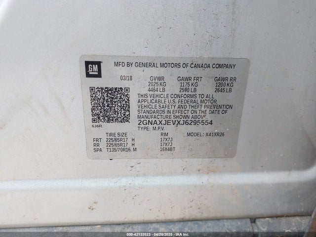 2GNAXJEVXJ6295554 Chevrolet EQUINOX LT