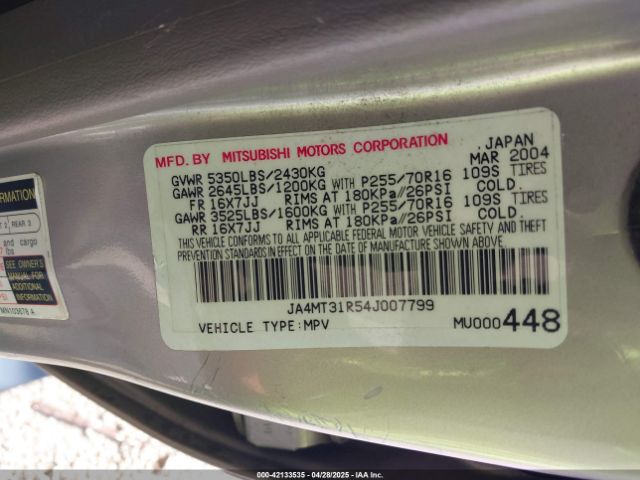 2004 MITSUBISHI MONTERO SPORT JA4MT31R54J007799 Photo 8