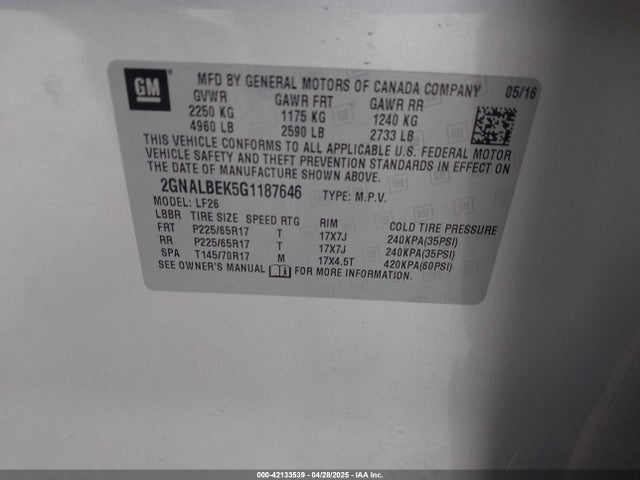 2GNALBEK5G1187646 Chevrolet Equinox L