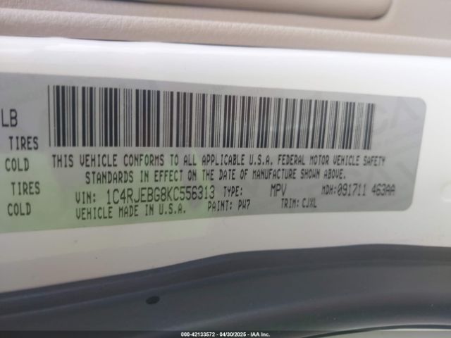 1C4RJEBG8KC556313 Jeep Grand Cherokee Limited 4x2