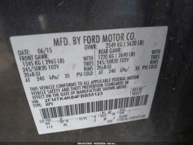 2FMTK4K84FBB55123 Ford Edge Titanium
