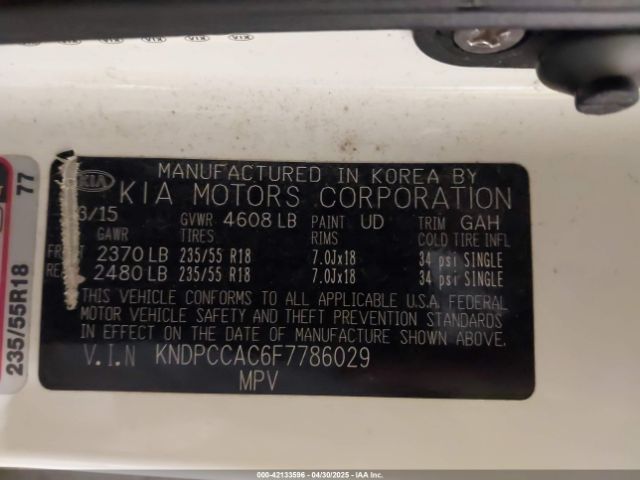 KNDPCCAC6F7786029 KIA Sportage Ex