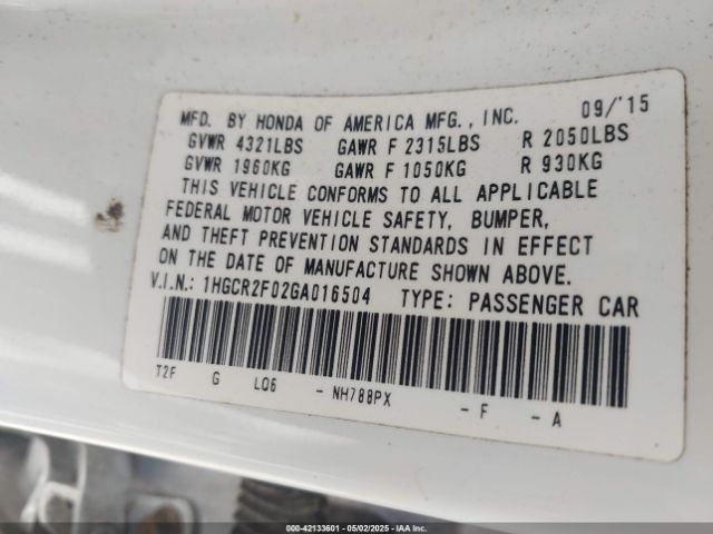 1HGCR2F02GA016504 Honda ACCORD EX