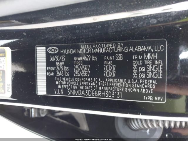 5NMJA3DE8RH303131 Hyundai TUCSON SE