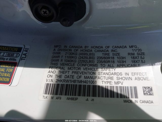 2HKRW1H81MH401068 Honda Cr-v 2wd Ex-l
