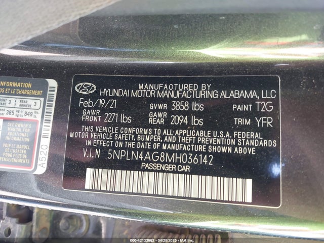 5NPLN4AG8MH036142 Hyundai ELANTRA SEL