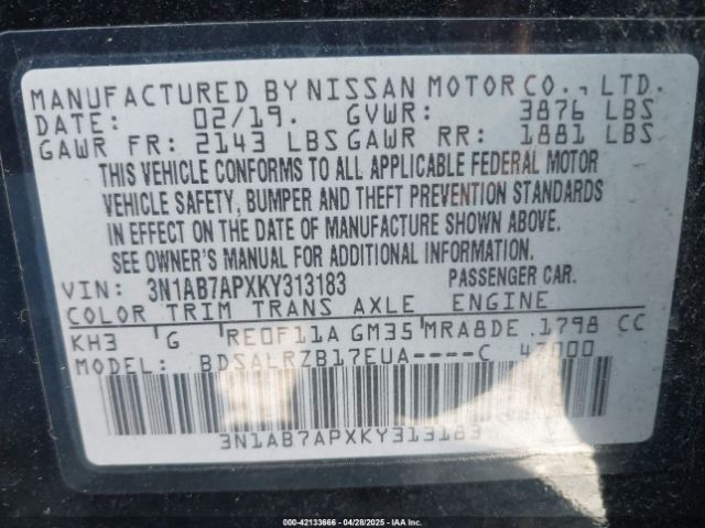 3N1AB7APXKY313183 Nissan SENTRA SR
