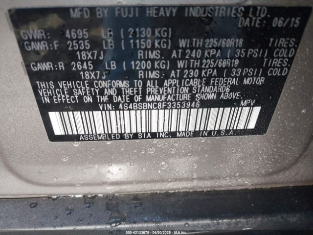 4S4BSBNC8F3353946 Subaru Outback 2.5i Limited