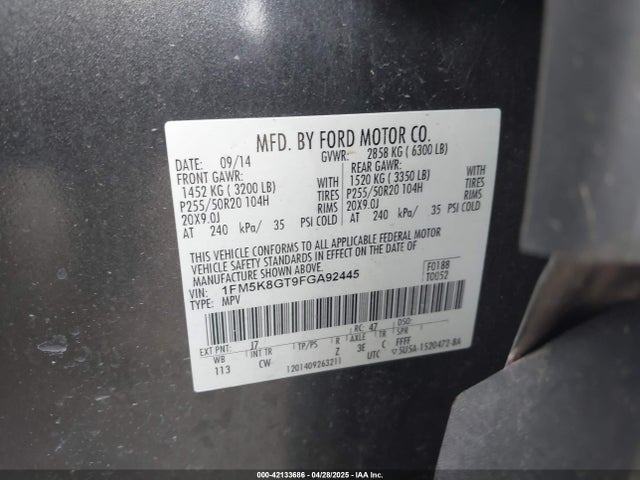 1FM5K8GT9FGA92445 Ford EXPLORER SPORT