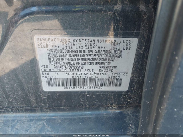 3N1AB7AP3GY275450 Nissan SENTRA SV