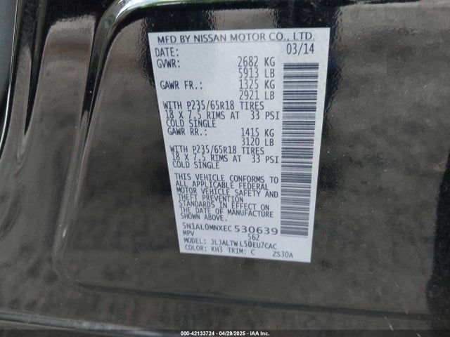 5N1AL0MNXEC530639 Infiniti QX60
