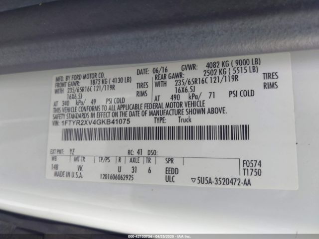 1FTYR2XV4GKB41075 Ford Transit-250
