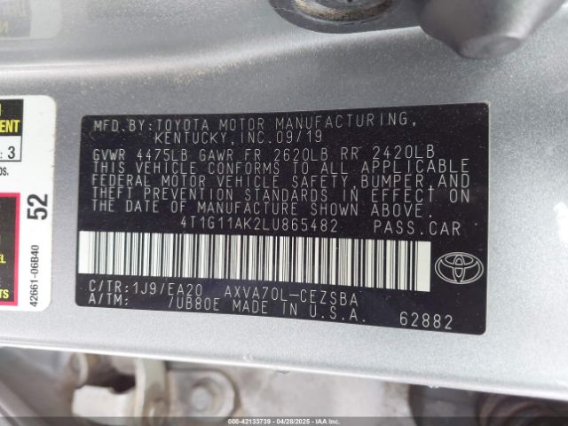 4T1G11AK2LU865482 Toyota CAMRY SE