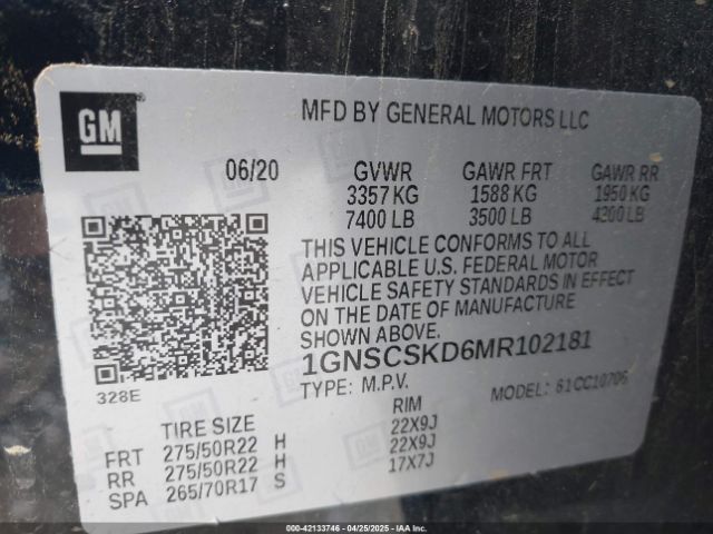 1GNSCSKD6MR102181 Chevrolet l84 - di, alum, gen 5, var 2