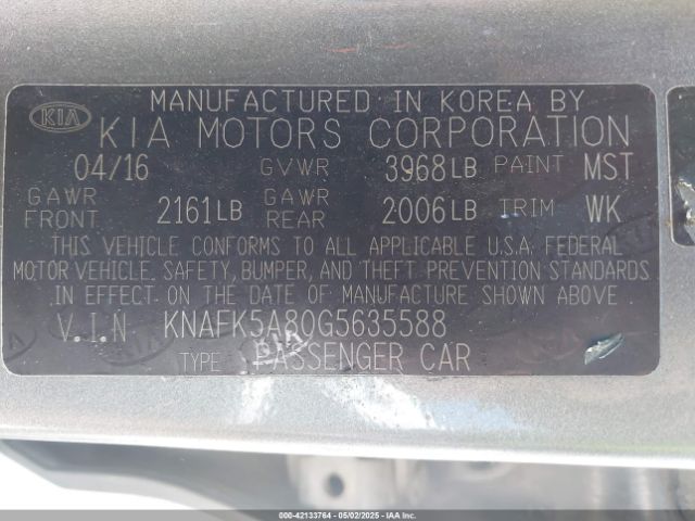 KNAFK5A80G5635588 KIA FORTE LX