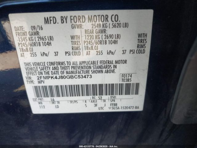 2FMPK4J80GBC53473 Ford EDGE SEL