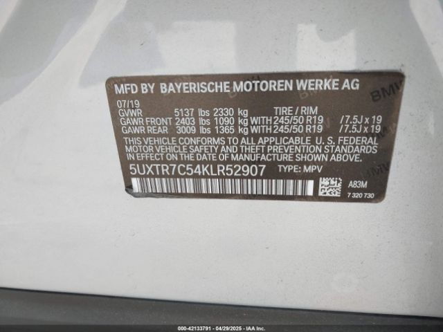 5UXTR7C54KLR52907 BMW X3