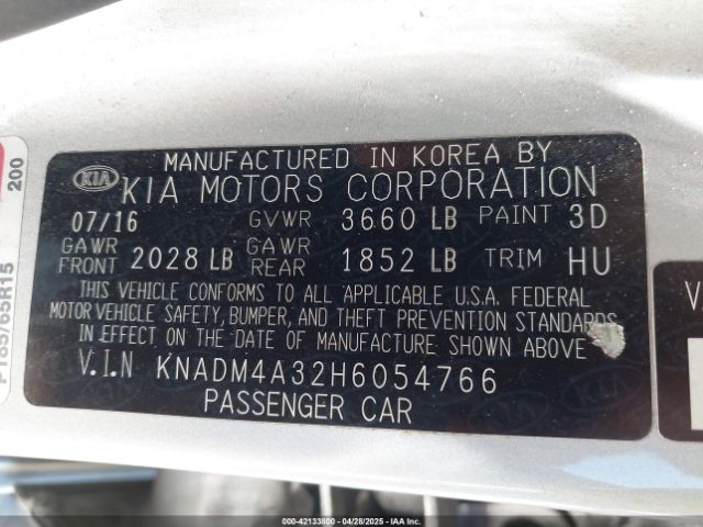 KNADM4A32H6054766 KIA RIO LX