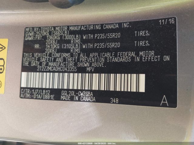 2T2ZZMCA0HC043355 Lexus RX 350