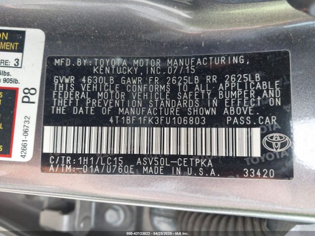 4T1BF1FK3FU106803 Toyota CAMRY XSE
