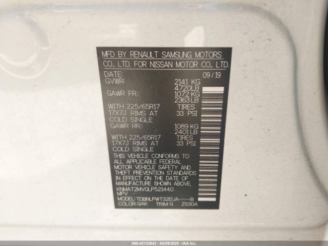 KNMAT2MV0LP521440 Nissan Rogue S Intelligent Awd