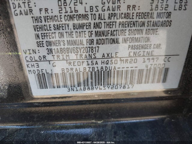 3N1AB8BV6SY207817 Nissan SENTRA S